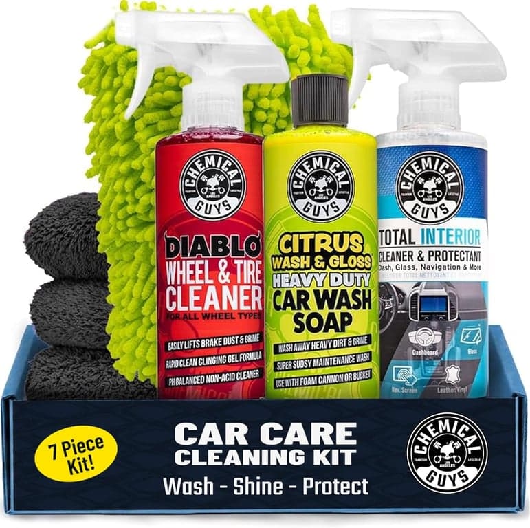 Chemical Guys, Kit de limpieza de autos de 7 piezas, Lavado, Limpiadores de ruedas e interiores | Todo lo que un detallista primerizo necesita para una limpieza completa por dentro y por fuera sin comprar piezas una por una