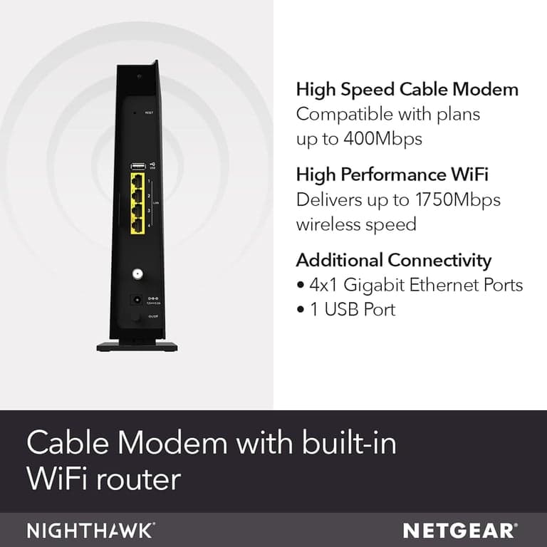 NETGEAR Cable Modem WiFi Router Combo C6300 | Compatible con proveedores de cable incluyendo Xfinity de Comcast, Spectrum, Cox para planes de cable de hasta 400Mbps | Velocidad AC1750 | DOCSIS 3.0 - imagen 3