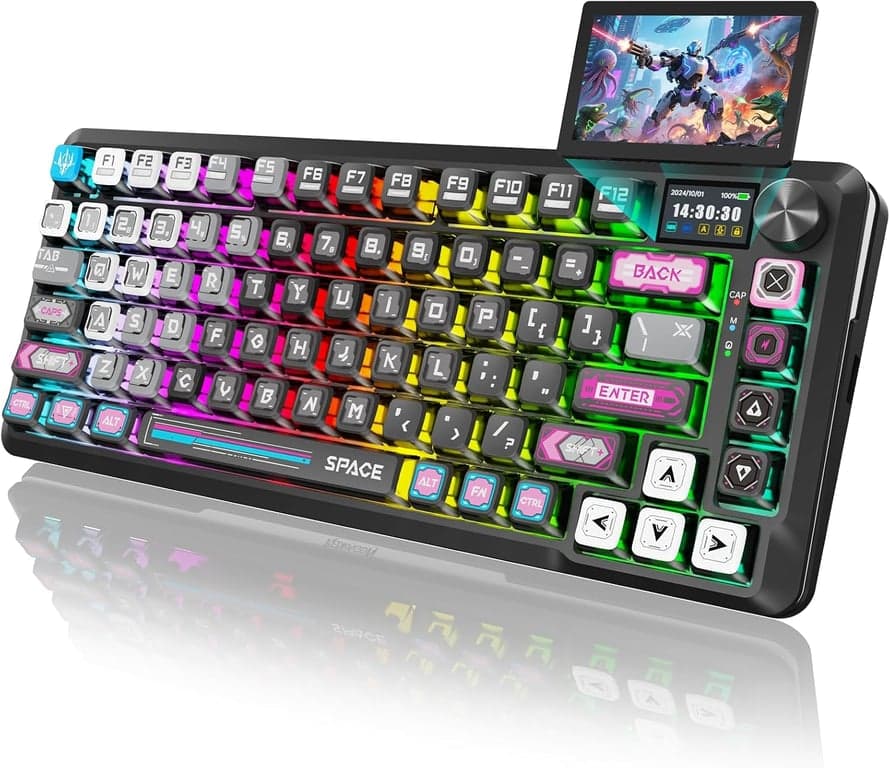 Teclado mecánico inalámbrico Redragon K708 con pantalla, perilla de volumen e interruptores prelubricados - para juegos RGB con junta de tres modos (Bluetooth/2.4G/USB-C), intercambiable en caliente, batería de 4000 mAh para PC, Mac, etc.