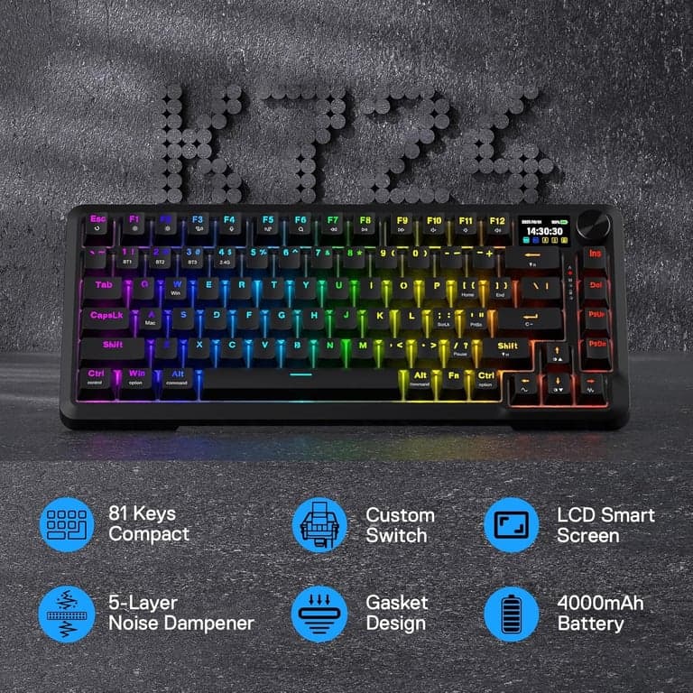 Teclado para juegos Redragon K724 PRO inalámbrico de 81 teclas con junta, pantalla TFT y perilla - vista alternativa