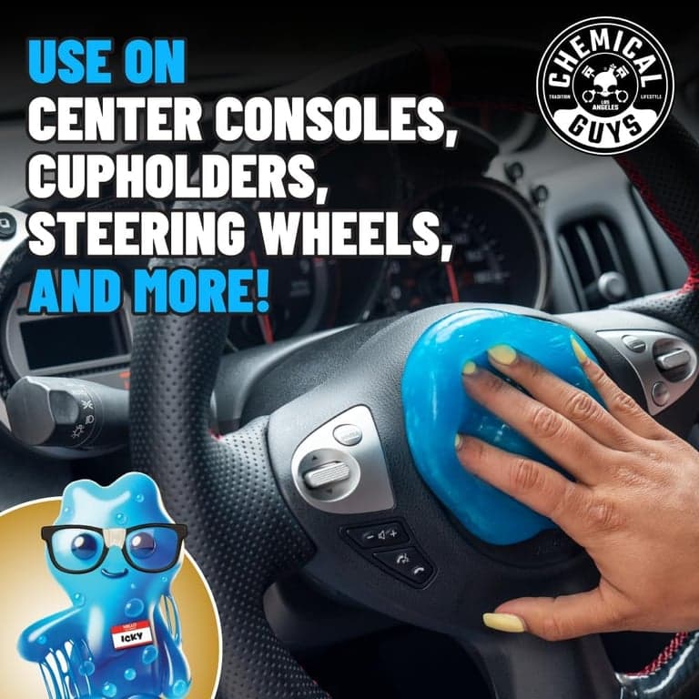 Chemical Guys, Kit de limpieza interior de coche de 9 piezas, limpiador, gel, cepillos | Gel de limpieza de coche Sticky Icky, cepillos de detallado y toallas de microfibra, paquete completo de limpieza y refresco interior de coche - imagen 4