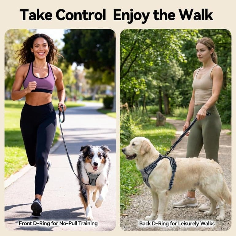 PHOEPET Arnés para Perro sin Tirones Mediano Reflectante con Clip Frontal y Asa - imagen 2