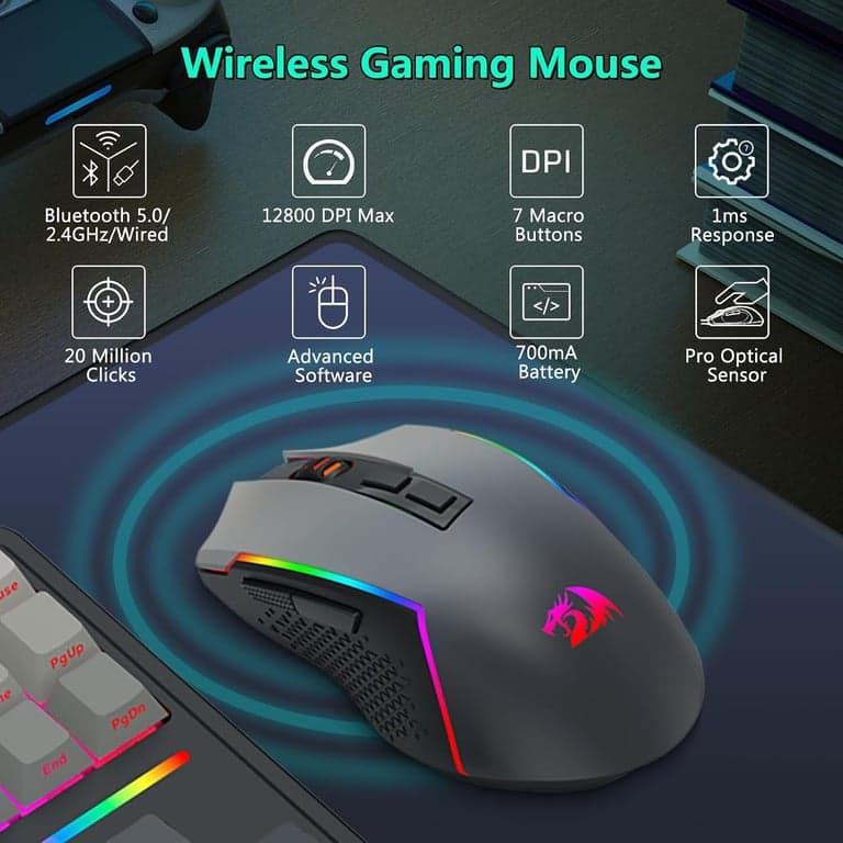 Combo de teclado y mouse mecánico inalámbrico Redragon, retroiluminación RGB, negro - imagen 2