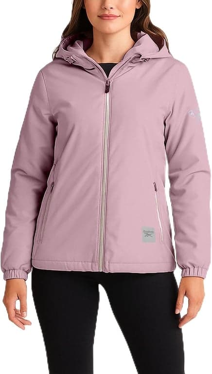 Reebok Womens Rain Jacket - Lightweight Full-Zip Coat with Hood & Pockets | Smooth Water-Resistant Woven Shell Blocks Wind & Drizzle, Breathable Layering for Commutes, Travel or Everyday Outdoor Wear