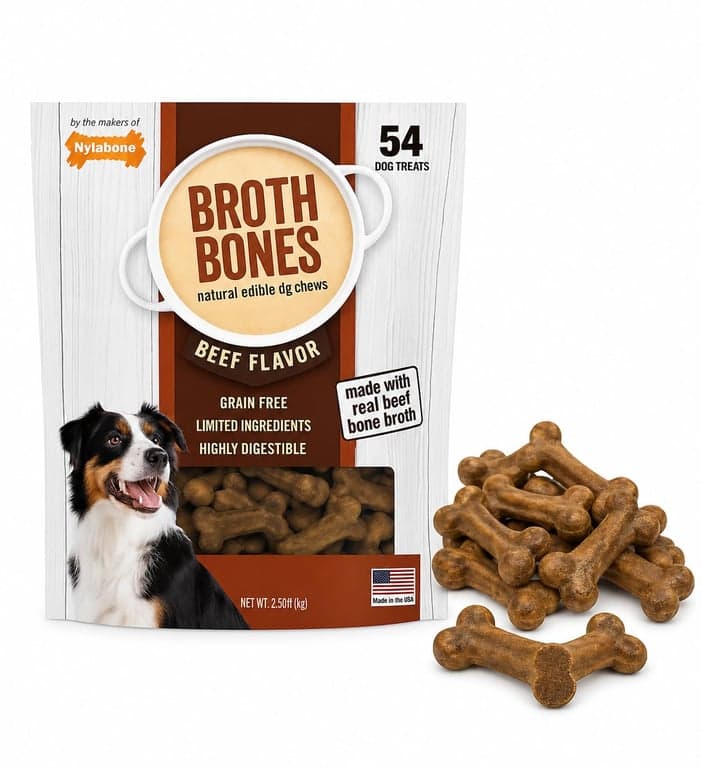 Premios para Perros Nylabone Beef Broth Bones (54 unidades netas), 2.38 Lb