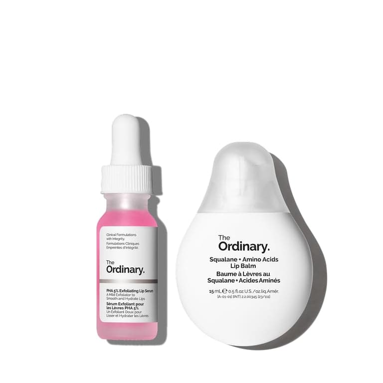The Ordinary Lip Care Duo - Set de Cuidado de Labios - Suero Exfoliante Labial PHA 5% 0.5 Fl Oz + Bálsamo de Escualano y Aminoácidos