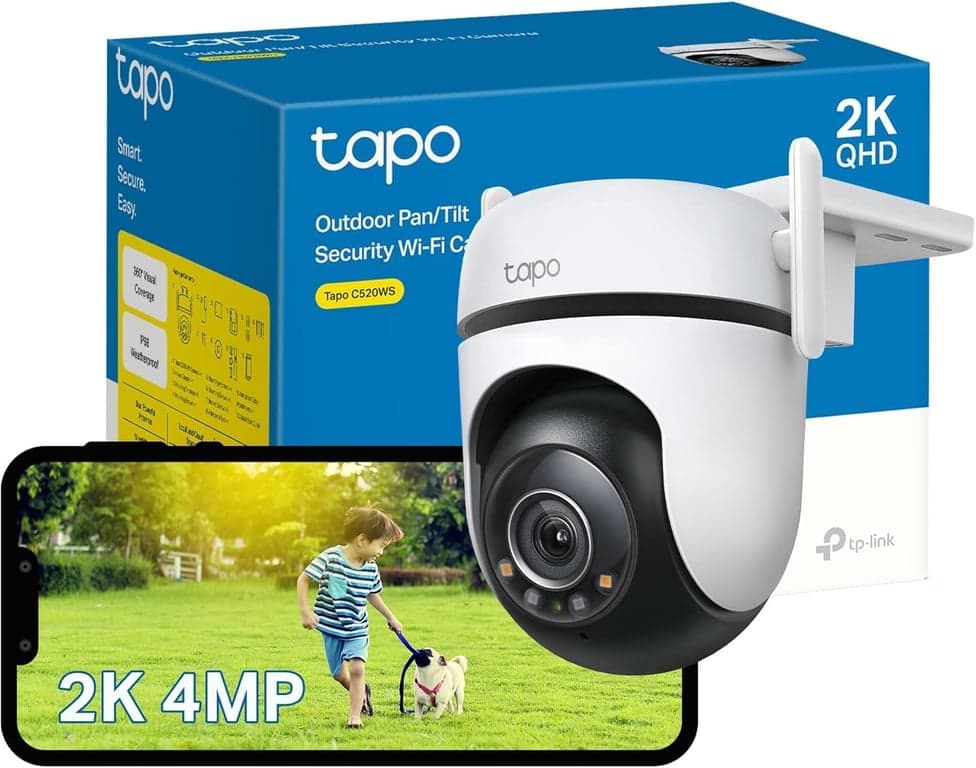 TP-Link Tapo 2K QHD Cámara de Seguridad Wi-Fi Exterior Panorámica/Inclinación, Vista 360°, Seguimiento de Movimiento, Visión Nocturna a Color, Detección Gratuita de Personas/Vehículos/Movimiento, Almacenamiento en la Nube y Tarjeta SD, Grabación 24/7, C520WS…