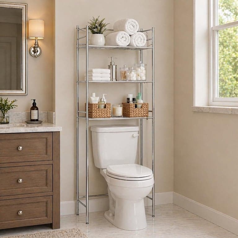Honey-Can-Do Estante de almacenamiento para baño sobre el inodoro, acero, cromo, 3 niveles - vista alternativa
