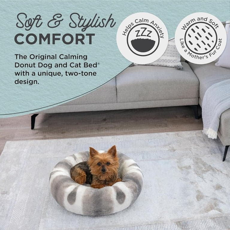 Best Friends by Sheri Cama para Perro Tipo Dona Relajante de Piel Sintética Lux Estampada, Gris, Extra Pequeña, 18x18 - vista alternativa