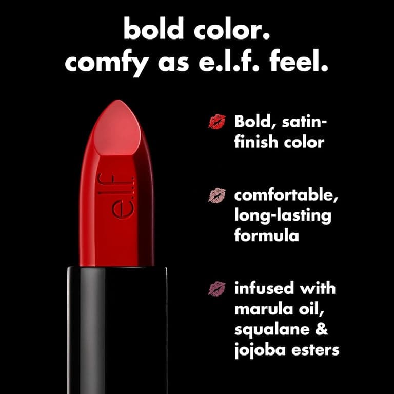e.l.f. O Face Satin Lipstick, ricamente pigmentado, lápiz labial cremoso nutritivo y de larga duración, con jojoba, vegano y libre de crueldad animal, Shameless - imagen 5