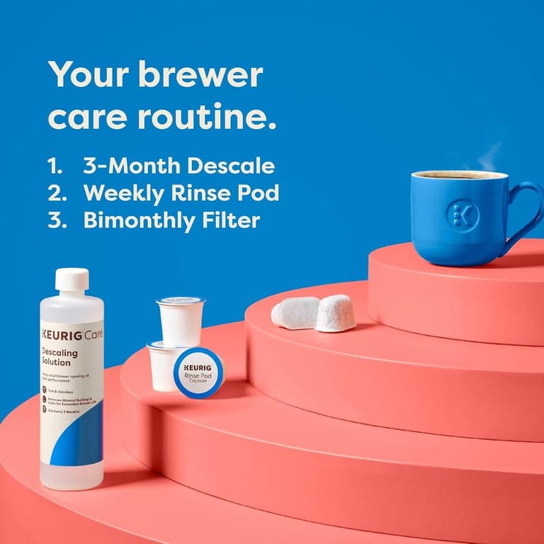 Kit de mantenimiento de cafetera Keurig para 3 meses, incluye solución descalcificadora, cartuchos de filtro de agua y cápsulas de enjuague, compatible con cafeteras K-Cup Classic/1.0 y 2.0, 7 unidades - imagen 2
