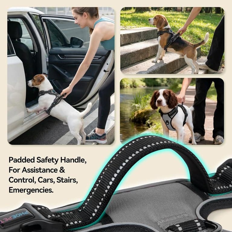 PHOEPET Arnés para Perro sin Tirones Mediano Reflectante con Clip Frontal y Asa - imagen 3