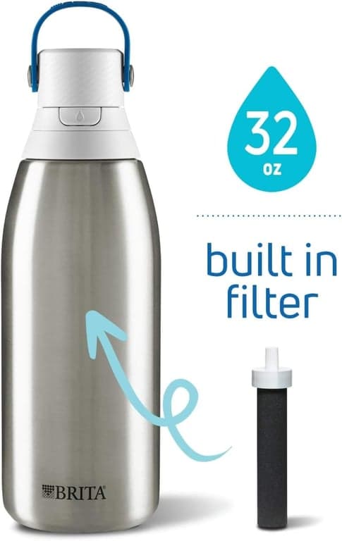 Botella de agua filtrada aislada Brita con popote (32 onzas) y repuestos de filtro de agua (paquete de 6) - imagen 2