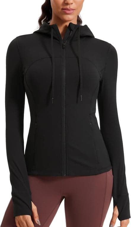 CRZ YOGA Butterluxe Chaquetas con Capucha a la Cadera | Extremadamente Suave, Atlética, Ajuste Delgado, Cremallera Completa, Ventilación de Malla Trasera, Bolsillos Laterales con Cremallera, Agujeros para Pulgares, para Mujer
