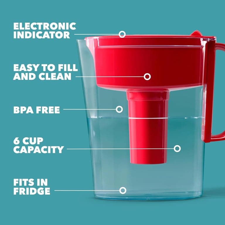 Jarra con filtro de agua Brita para agua del grifo y potable con 1 filtro estándar, dura 2 meses, capacidad de 6 tazas, sin BPA, roja - imagen 2