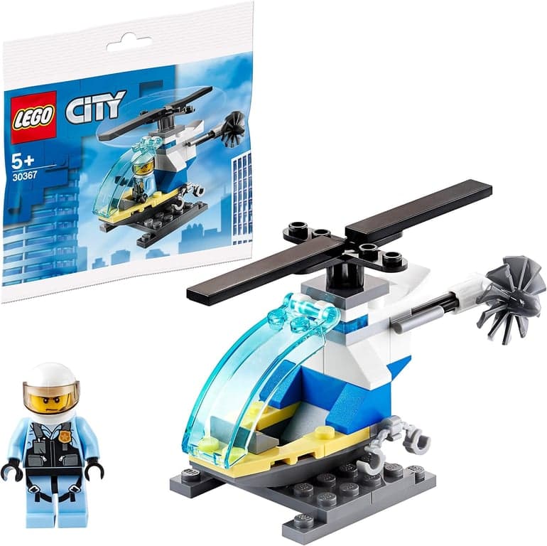LEGO City Minifigure Polybag - Helicóptero de Policía con Piloto y Soporte 30367