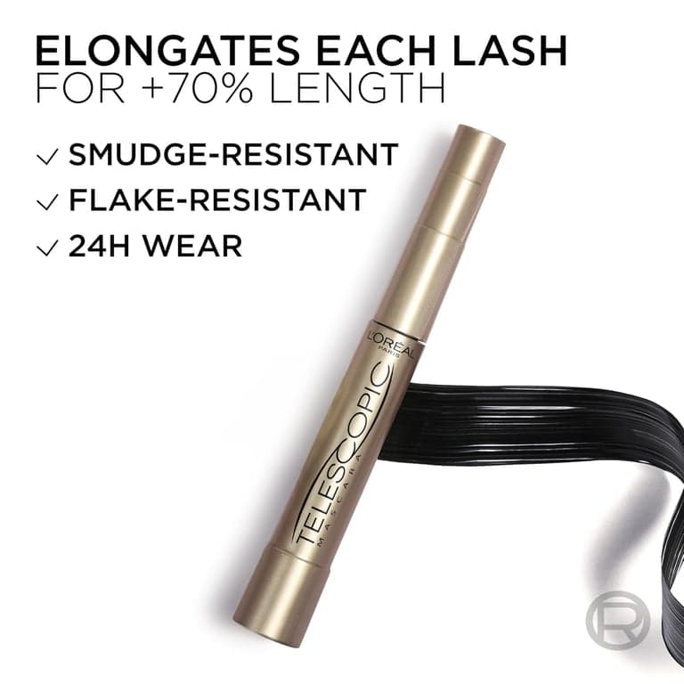 Máscara de Pestañas Telescopic Original de L’Oreal Paris Makeup, Fórmula de Volumen y Longitud para Separar Pestañas, Lavable, Negro Más Negro, 0.27 Fl Oz., 1 Unidad - imagen 6