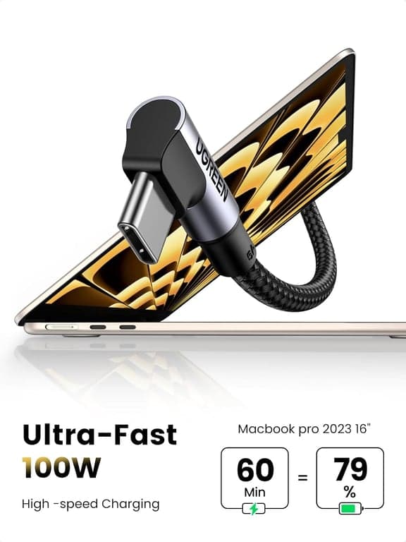 UGREEN Cable USB C en Ángulo Recto de 100W, de Carga Rápida, 10ft (Paquete de 2) - vista alternativa