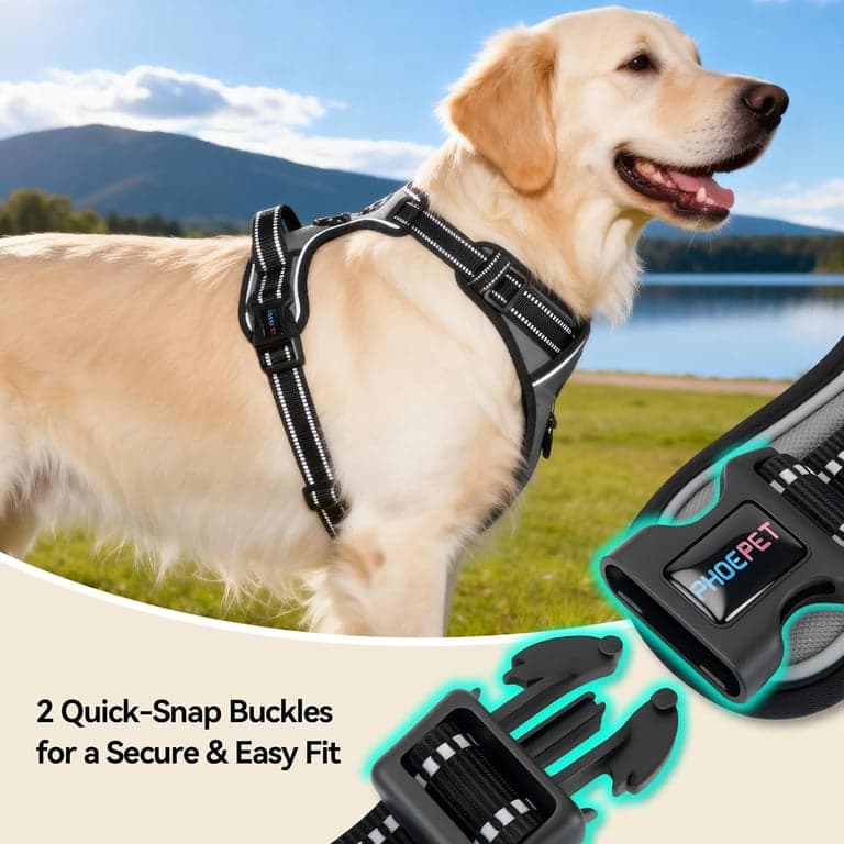 PHOEPET Arnés para Perro sin Tirones Mediano Reflectante con Clip Frontal y Asa - imagen 5