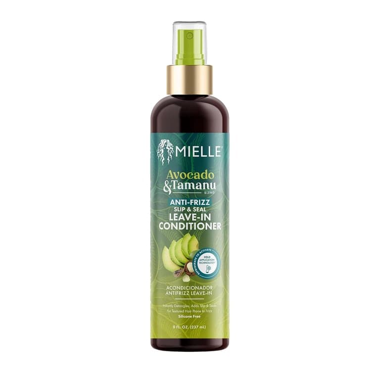 Mielle Organics Acondicionador sin enjuague en spray de aguacate y tamanu para el control del frizz - Desenredante suavizante y tratamiento anti-frizz para estilos secos y dañados - Nutre el cuero cabelludo para hebras suaves y brillantes - 8 oz