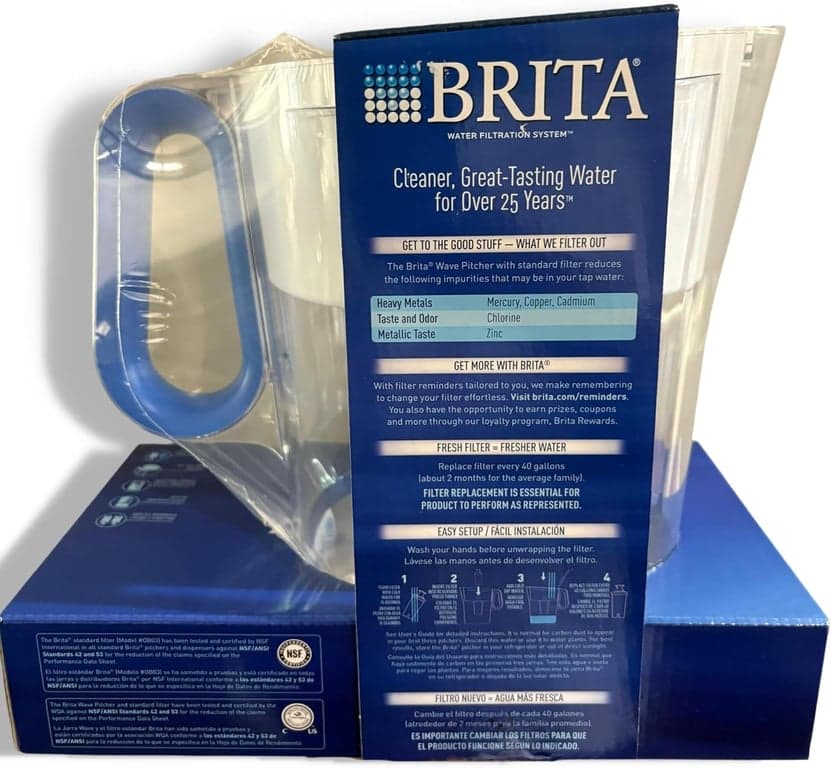 Jarra Grande con Filtro de Agua Brita con 2 Filtros Estándar, Capacidad de 10 Tazas, Sin BPA, Azul, Reduce Cloro Mercurio Cobre - vista alternativa