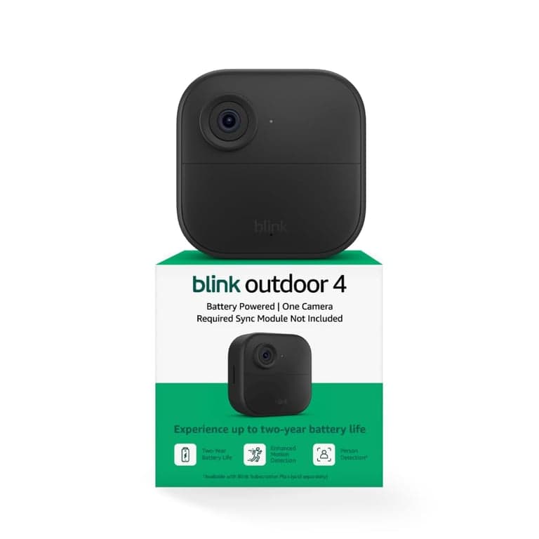 Blink Outdoor 4 – Cámara de seguridad inteligente inalámbrica, dos años de duración de la batería, conversación bidireccional. Módulo de sincronización requerido no incluido – adicional - vista alternativa
