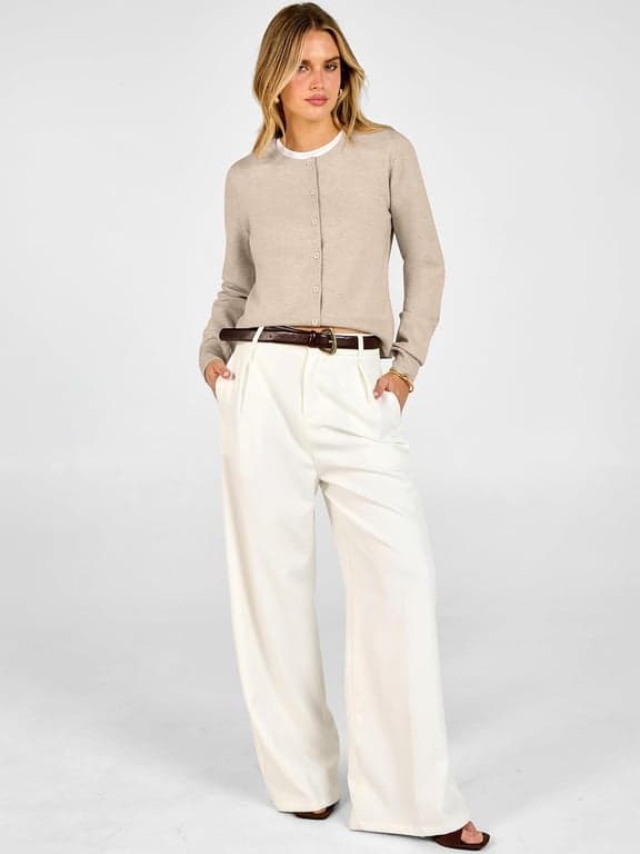 Suéteres tipo cárdigan ANRABESS para mujer 2026, atuendos de otoño | Suéter con botones, tejido suave de peso medio-ligero, cuello redondo de manga larga, ropa de capa clásica informal elegante para el trabajo - imagen 5