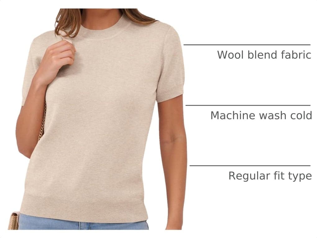 ANRABESS Suéteres de Manga Corta de Lana Mezclada para Mujer | Blusas de Trabajo Casual de Negocios Cuello Redondo, Tejido Cómodo Ligero, Suéter Clásico Pulóver, Atuendos de Primavera Verano Otoño - imagen 3