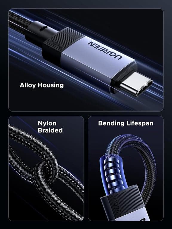 UGREEN Cable USB C 240W Gen2 10Gbps 3.2, Salida de Video 4K 60Hz Carga Rápida Compatible con iPhone 17/16/15 Pro Max, NVMe SSD, Monitor, Galaxy S26/S25/S24 Ultra, MacBook Pro, 3.3FT (Paquete de 2) - imagen 4