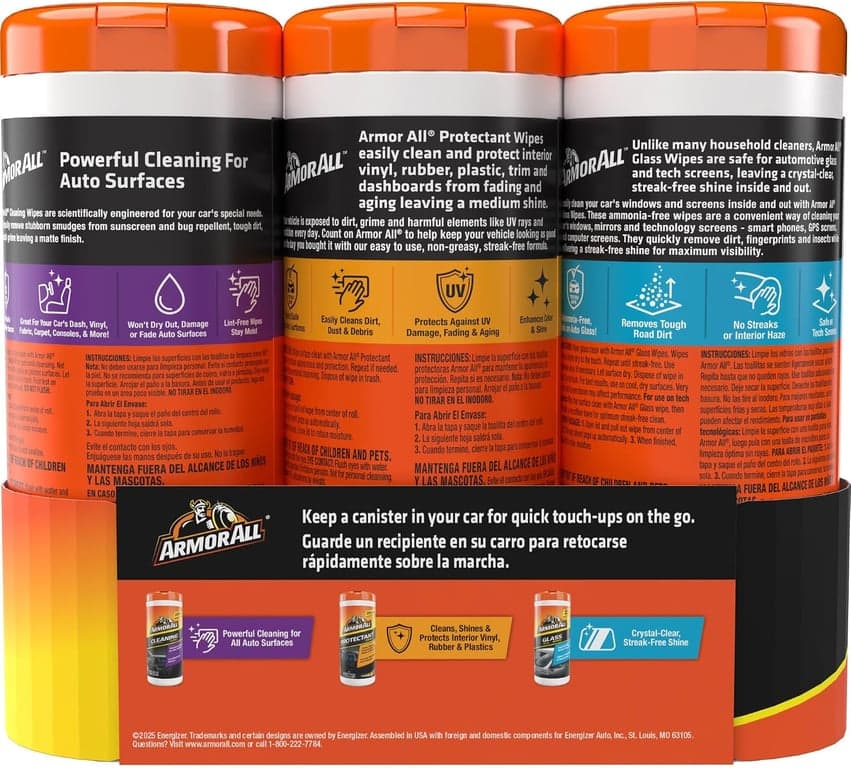 Toallitas Armor All Protectant, para Vidrio y Limpieza, para Interior y Exterior de Automóviles, 30 unidades cada una (Paquete de 3) | para limpieza de automóviles, toallitas para vidrio para pantallas, ventanas y espejos, protector para vinilo y plástico, 30 unidades cada una - imagen 5