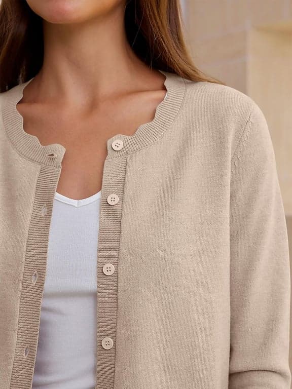 Suéteres tipo cárdigan ligeros con botones para mujer ANRABESS | Cuello redondo manga larga ribete festoneado, tejido suave de verano, atuendos casuales de negocios para el trabajo, salidas de viaje de moda de otoño 2026 - imagen 6