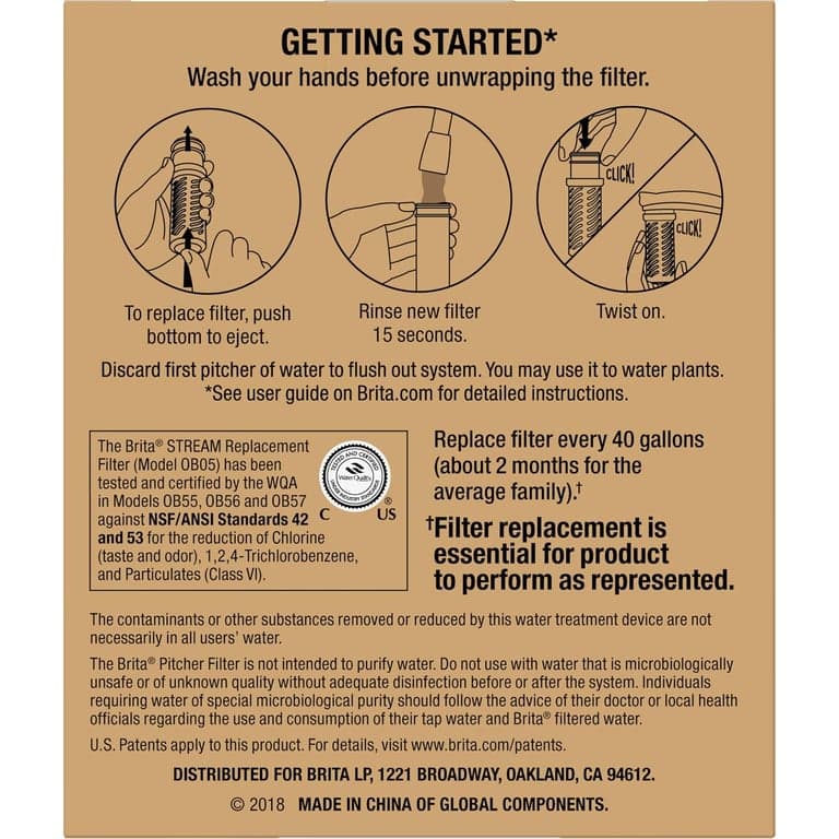 Filtro de agua Brita Stream para jarras y dispensadores, sin BPA, reemplaza 1,800 botellas de agua de plástico al año, dura dos meses o 40 galones, incluye 2 filtros - imagen 4