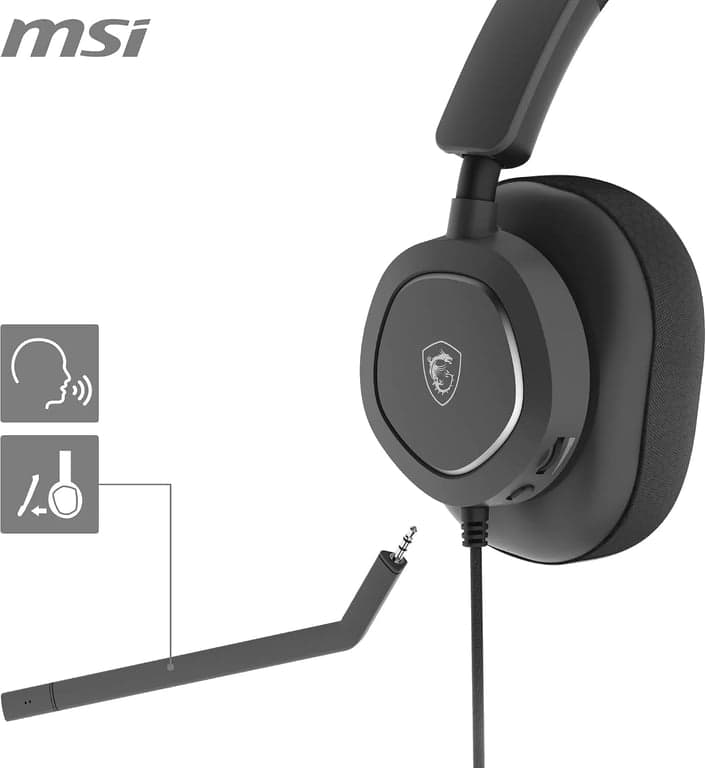 Auriculares para juegos MSI Maestro 300 - Drivers de neodimio de 40 mm, micrófono unidireccional (cardioide), almohadillas de espuma de alta densidad, diseño ligero y giratorio, USB-C, adaptador USB-C a A - Con cable - imagen 2
