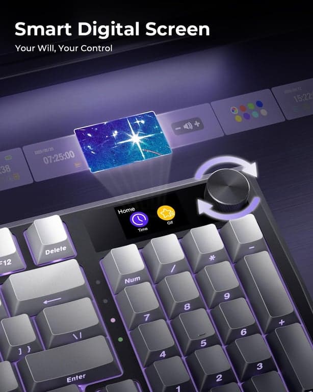 Teclado Mecánico Inalámbrico Redragon K725L con Pantalla y Perilla, Púrpura - imagen 4