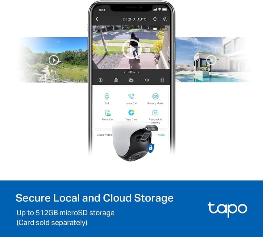 TP-Link Tapo 2K QHD Cámara de Seguridad Wi-Fi Exterior Panorámica/Inclinación, Vista 360°, Seguimiento de Movimiento, Visión Nocturna a Color, Detección Gratuita de Personas/Vehículos/Movimiento, Almacenamiento en la Nube y Tarjeta SD, Grabación 24/7, C520WS… - imagen 5