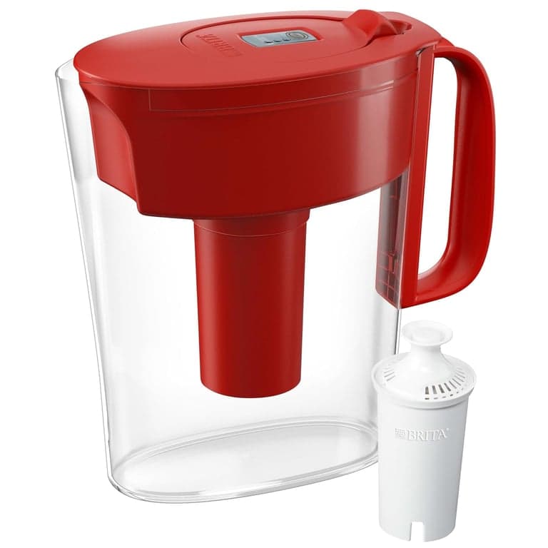 Jarra con filtro de agua Brita para agua del grifo y potable con 1 filtro estándar, dura 2 meses, capacidad de 6 tazas, sin BPA, roja