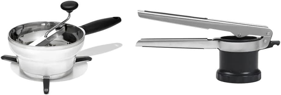 OXO Good Grips Molino de Alimentos de Acero Inoxidable + Prensa de Papas Ajustable 3 en 1