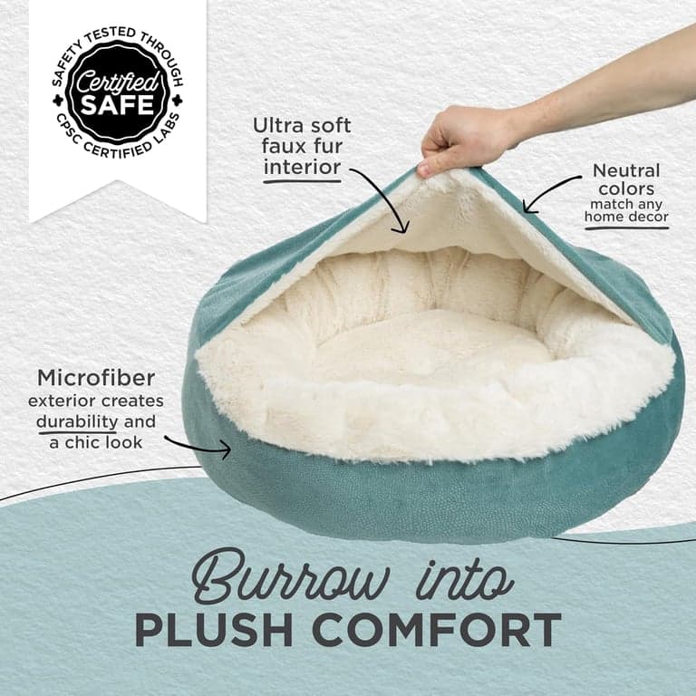Cama para gato y perro Best Friends by Sheri Cozy Cuddler Ilan con manta adjunta, azul Tide Pool, 24"x24" - imagen 2