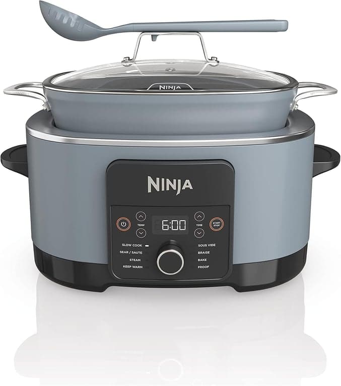 Ninja MC1001C Foodi PossibleCooker PRO Olla de cocción múltiple de 8.5 cuartos, con olla de cocción lenta 8 en 1, horno holandés, vaporera y más, tapa de vidrio y cuchara integrada, antiadherente, olla apta para horno hasta 500°F, gris sal marina, gris sal marina