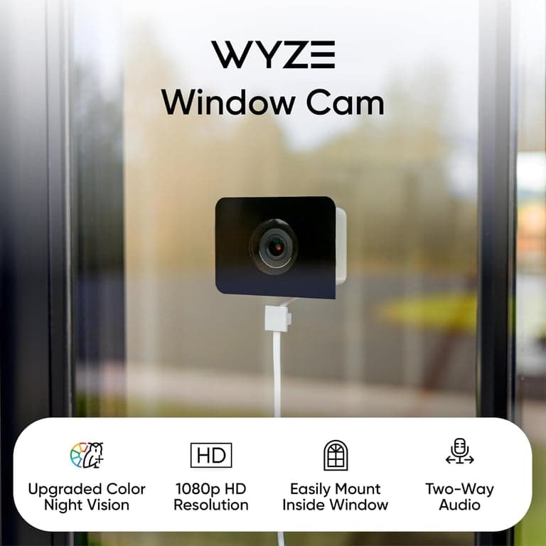 Cámara de ventana WYZE, cámara de seguridad doméstica HD WiFi para interiores, visión nocturna a color mejorada, antirreflejos, detección de movimiento con IA, configuración fácil y rápida, grabación 24/7, funciona con Alexa y Google - vista alternativa