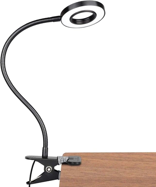 Glorious-LITE Lámpara con clip 36 LED para lectura con cuidado ocular para cama, negra