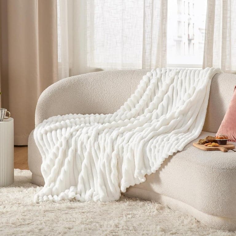 Bedsure Twin Blanket（White ＆ Beige） - vista alternativa