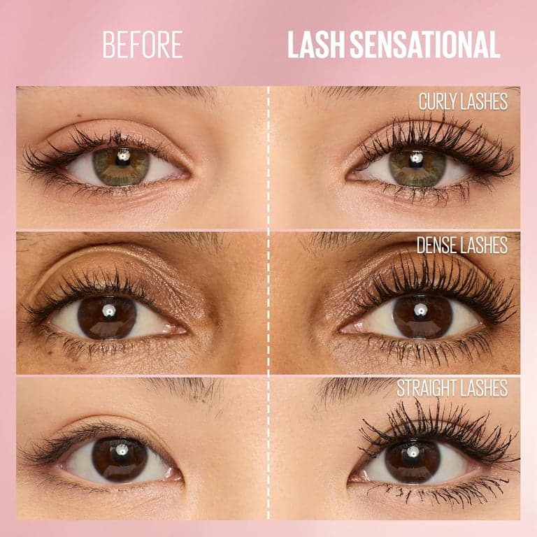 Maybelline Lash Sensational Máscara Lavable, Alargadora y Voluminizadora para un Efecto Abanico Completo, Blackest Black, 1 Unidad - imagen 6