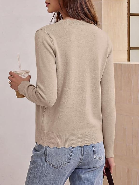 Suéteres tipo cárdigan ligeros con botones para mujer ANRABESS | Cuello redondo manga larga ribete festoneado, tejido suave de verano, atuendos casuales de negocios para el trabajo, salidas de viaje de moda de otoño 2026 - imagen 4