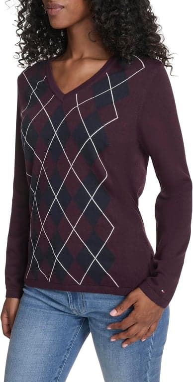 Suéter Tommy Hilfiger de algodón con cuello en V y manga larga para mujer - imagen 2