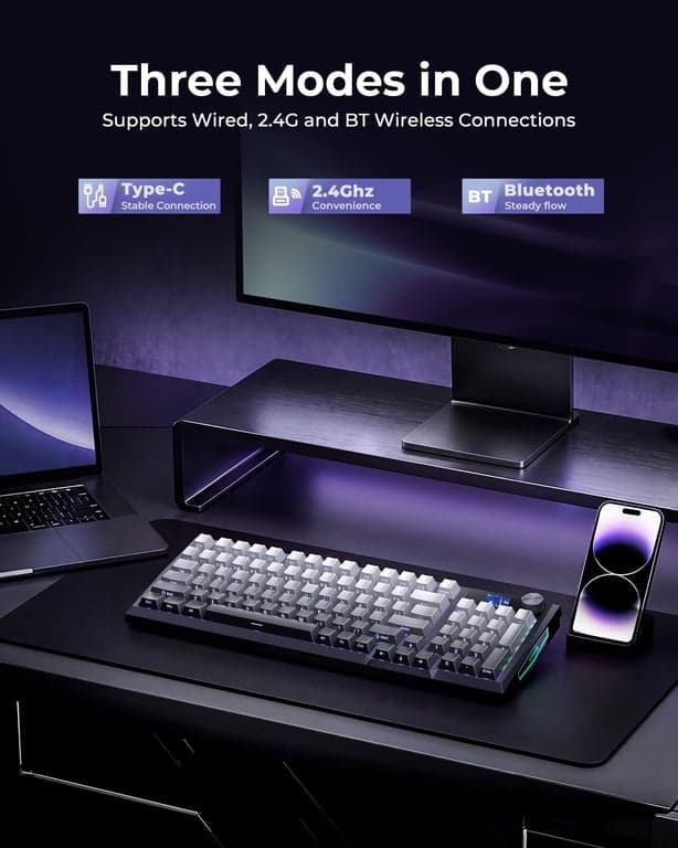 Teclado Mecánico Inalámbrico Redragon K725L con Pantalla y Perilla, Púrpura - vista alternativa