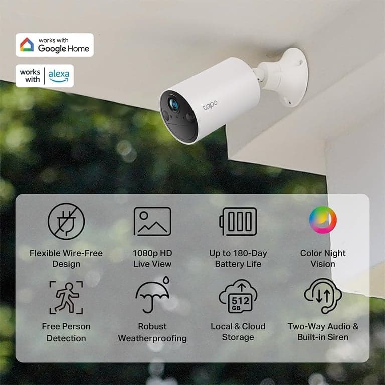 Cámara de seguridad inalámbrica para exteriores TP-Link 𝗧𝗮𝗽𝗼, 1080P, hasta 180 días de duración de la batería, detección de personas gratuita, almacenamiento SD/en la nube, visión nocturna a color con foco, no requiere concentrador, funciona con Alexa, Tapo C402 - vista alternativa