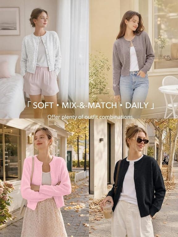 Suéteres cárdigan cortos Trendy Queen para mujer, ropa de moda de otoño 2026 | Tejido ligero con botones, prenda versátil para capas para otoño, primavera y oficina - imagen 5