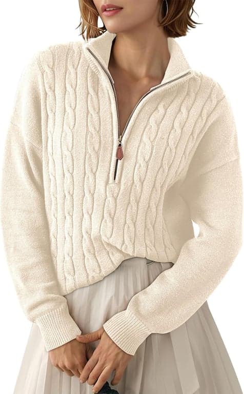 Dokotoo Sweaters de Mujer 2026 Otoño Invierno Cuello Polo de Punto Acanalado con Cremallera de Un Cuarto | Manga Larga, Polo, Suéter de Punto, Tops Suaves Cómodos, Gruesos Cálidos Acogedores, Atuendos Diarios para Salir, Ropa de Moda