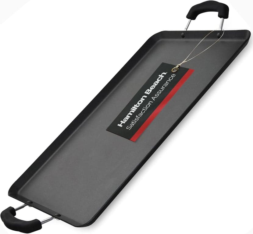 Hamilton Beach 19x11" Sartén Doble Antiadherente | Aluminio Negro con Mango Suave al Tacto | Fácil Limpieza, Cocina con Poco Aceite | Utensilios de Duraderos Multiusos